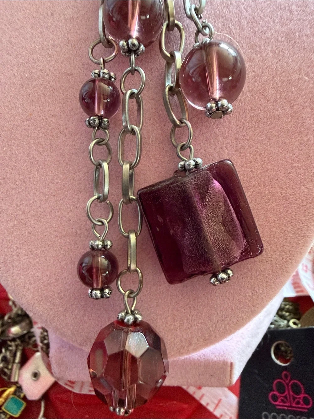 Long Purple Beaded Tassel Necklace, (J0116)